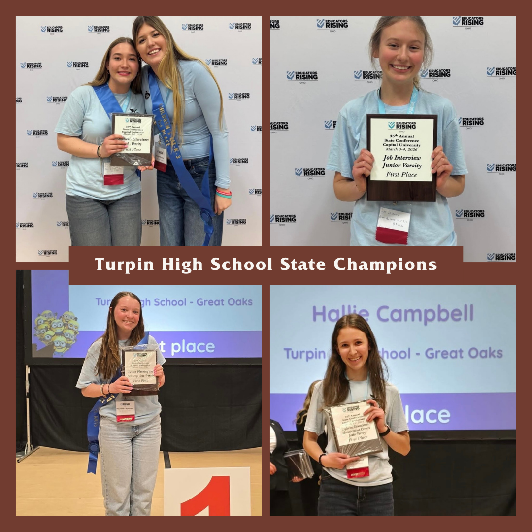 four images of turpin state champions with text "Turpin High School State Champions"